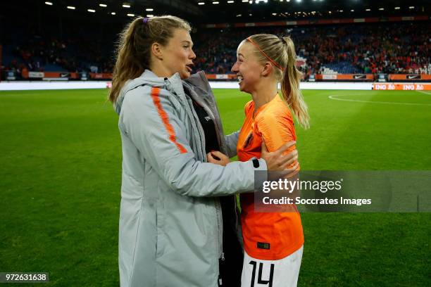 Lize Kop of Holland Women, Jackie Groenen of Holland Women celebrates the victory during the World Cup Qualifier Women match between Holland v...