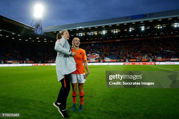 Lize Kop of Holland Women, Jackie Groenen of Holland Women celebrates the victory during the World Cup Qualifier Women match between Holland v...