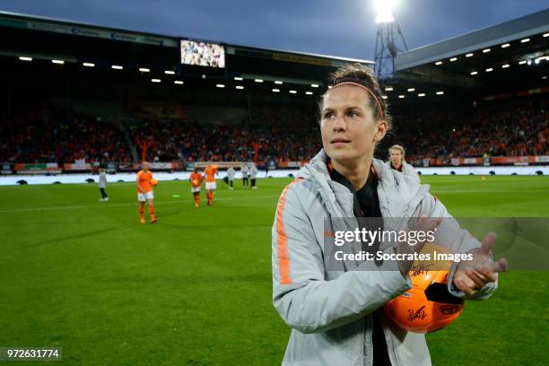 Merel van Dongen of Holland Women celebrates the victory during the World Cup Qualifier Women match between Holland v Slovakia at the Abe Lenstra...