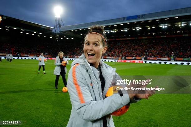 Merel van Dongen of Holland Women celebrates the victory during the World Cup Qualifier Women match between Holland v Slovakia at the Abe Lenstra...