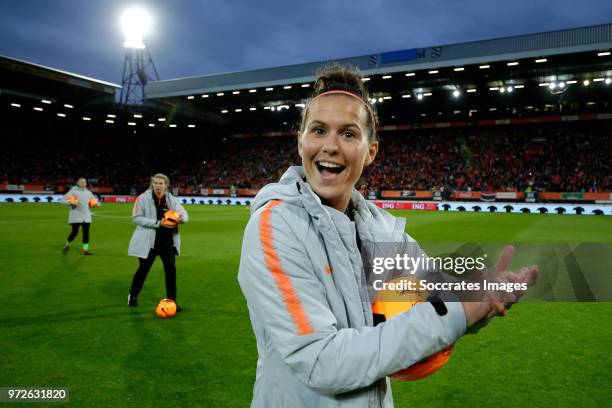 Merel van Dongen of Holland Women celebrates the victory during the World Cup Qualifier Women match between Holland v Slovakia at the Abe Lenstra...