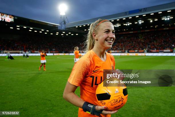 Jackie Groenen of Holland Women celebrates the victory during the World Cup Qualifier Women match between Holland v Slovakia at the Abe Lenstra...