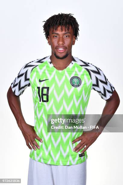 Alex Iwobi of Nigeria poses for a portrait during the official FIFA World Cup 2018 portrait session on June 12, 2018 in Yessentuki, Russia.