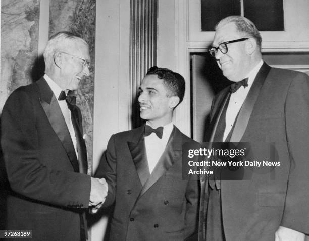 Cleveland E. Dodge, chairman on Board of Directors for Near East Foundation , King Hussein of Jordan and Dr. John S. Badeau, President of Near East...