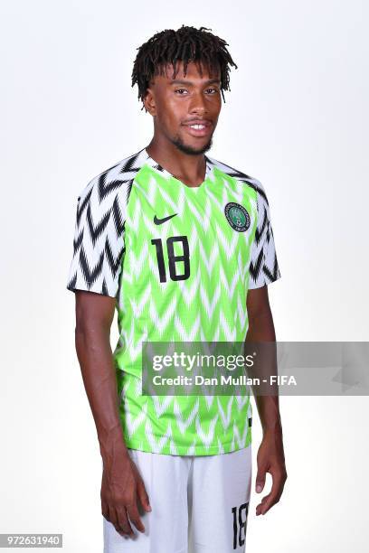 Alex Iwobi of Nigeria poses for a portrait during the official FIFA World Cup 2018 portrait session on June 12, 2018 in Yessentuki, Russia.