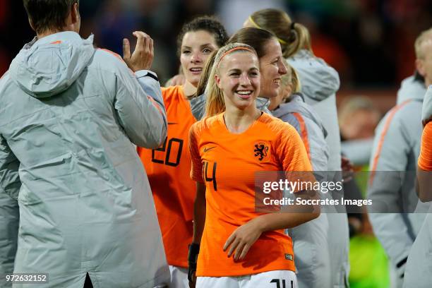 Jackie Groenen of Holland Women celebrates the victory during the World Cup Qualifier Women match between Holland v Slovakia at the Abe Lenstra...