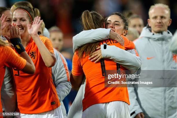 Lieke Martens of Holland Women, Danielle van de Donk of Holland Women celebrates the victory during the World Cup Qualifier Women match between...