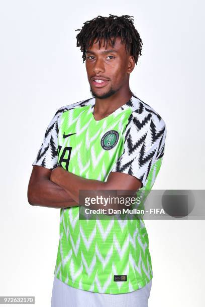 Alex Iwobi of Nigeria poses for a portrait during the official FIFA World Cup 2018 portrait session on June 12, 2018 in Yessentuki, Russia.