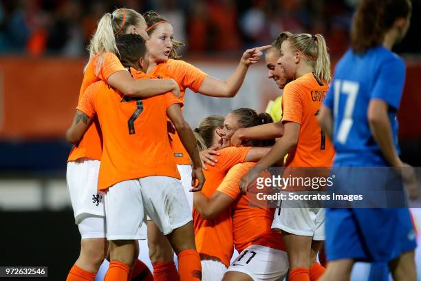Lieke Martens of Holland Women celebrates 1-0 with Stefanie van der Gragt of Holland Women, Shanice van de Sanden of Holland Women, Ellen Jansen of...