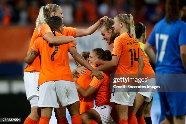 Lieke Martens of Holland Women celebrates 1-0 with Stefanie van der Gragt of Holland Women, Shanice van de Sanden of Holland Women, Desiree van...