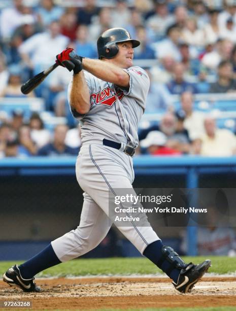 Cleveland Indians' Jim Thome smashes a two-run homer in the first inning against the New York Yankees at Yankee Stadium. Despite taking an early...