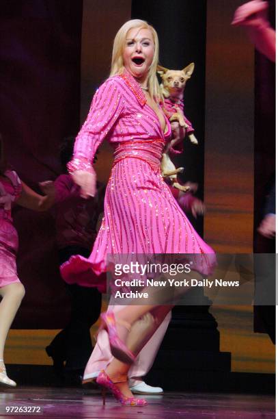 Laura Bell Bundy performs during curtain call after the opening night performance of the Broadway musical "Legally Blonde" at the Palace Theatre.