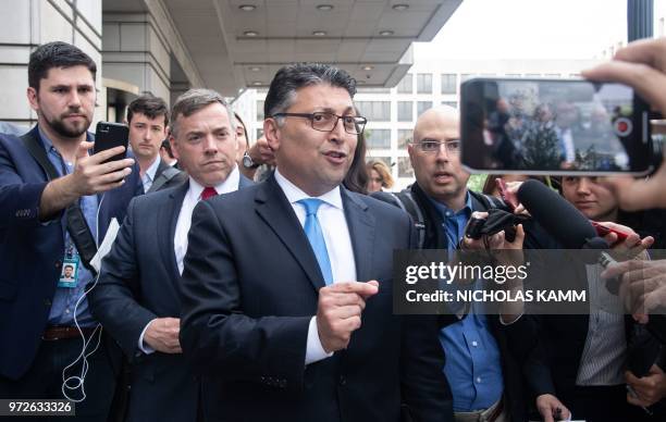 Assistant Attorney General Makan Delrahim speaks to the press after a court ruled that the 85 billion USD merger between AT&T and Time Warner could...