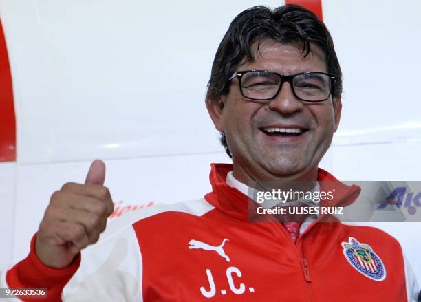 The new coach of the Guadalajara soccer team Jose Saturnino Cardozo gestures during his presentation at the Akron stadium, in Guadalajara, on June...