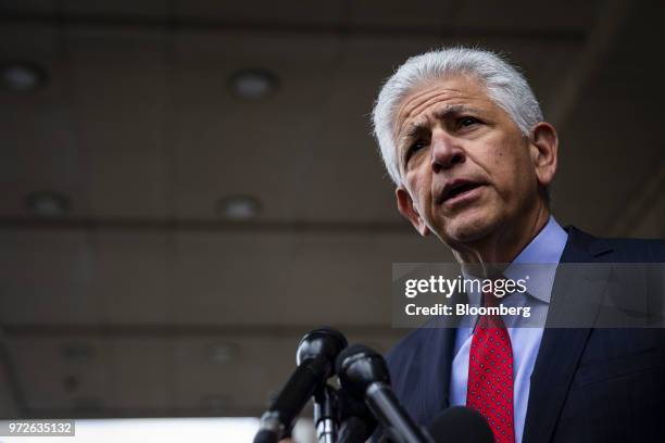 Daniel Petrocelli, lead attorney for AT&T Inc. And Time Warner Inc., speaks to members of the media outside of federal court in Washington, D.C.,...