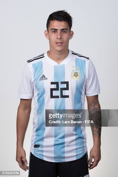 Cristian Pavon of Argentina poses for a portrait during the official FIFA World Cup 2018 portrait session on June 12, 2018 in Moscow, Russia.