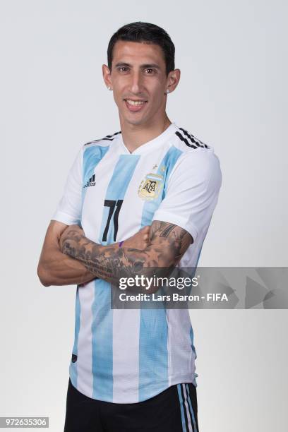 Angel Di Maria of Argentina poses for a portrait during the official FIFA World Cup 2018 portrait session on June 12, 2018 in Moscow, Russia.