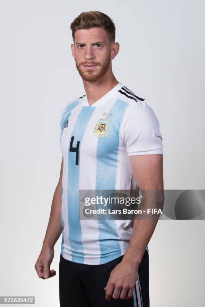 Cristian Ansaldi of Argentina poses for a portrait during the official FIFA World Cup 2018 portrait session on June 12, 2018 in Moscow, Russia.