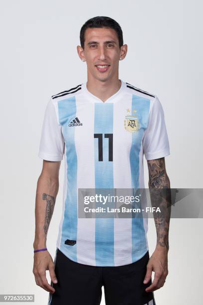 Angel Di Maria of Argentina poses for a portrait during the official FIFA World Cup 2018 portrait session on June 12, 2018 in Moscow, Russia.