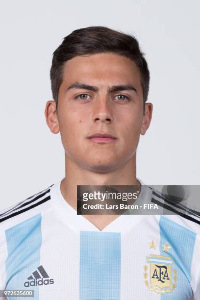 Paulo Dybala of Argentina poses for a portrait during the official FIFA World Cup 2018 portrait session on June 12, 2018 in Moscow, Russia.