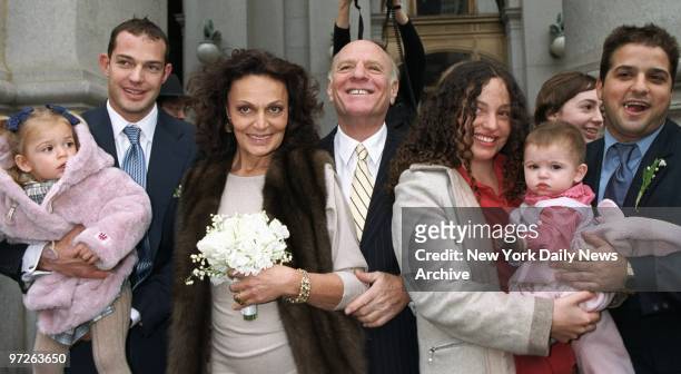 Fashion designer Diane Von Furstenberg and TV tycoon Barry Diller are joined by family members after their City Hall wedding. Present are : Von...