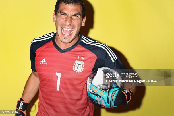 Nahuel Guzman of Argentina poses during the official FIFA World Cup 2018 portrait session at on June 12, 2018 in Moscow, Russia.