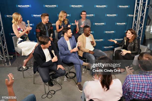 Leslie Bibb, Jeremy Renner, Annabelle Wallis, Jon Hamm, Ed Helms, Jake Johnson and Hannibal Buress take part in SiriusXM's Town Hall with the cast of...