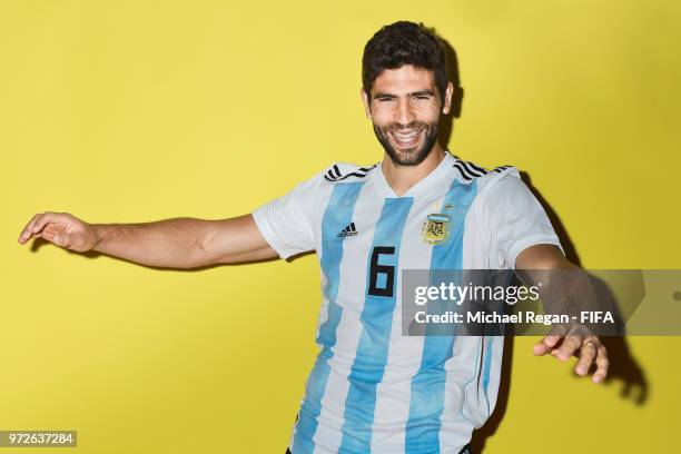 Federico Fazio of Argentina poses during the official FIFA World Cup 2018 portrait session at on June 12, 2018 in Moscow, Russia.