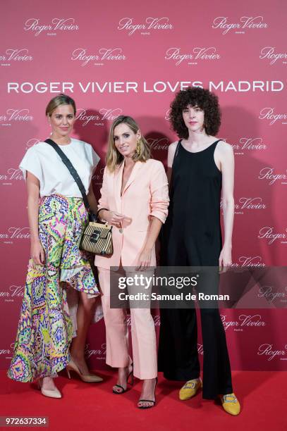 Claudia Ortiz Domeq, Andrea Pascual and Brianda Fitz James Stuart attend 'Roger Vivier Loves Madrid' party at Palacio Fernan Nunez on June 12, 2018...