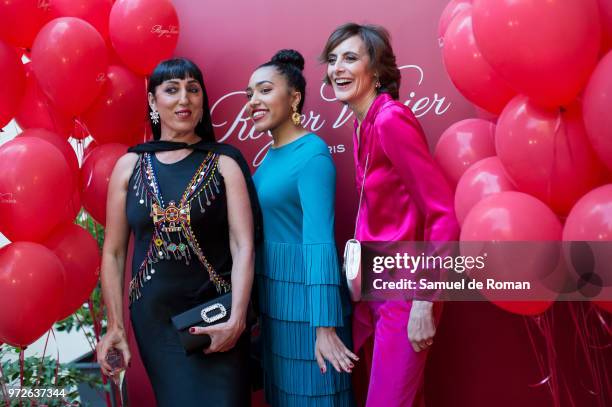 Rossy de Palma, her daughter Luna Lionne and Ines de la Fressange attend 'Roger Vivier Loves Madrid' party at Palacio Fernan Nunez on June 12, 2018...