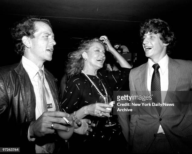 Lauren Bacall enjoys South Street Seaport party with sons Stephen Bogart and Sam Robards.