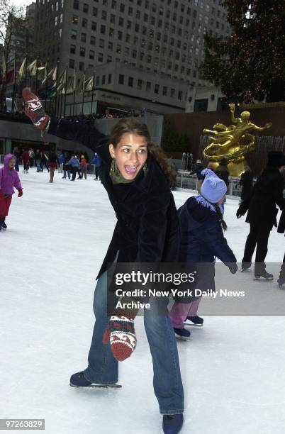 Model Dari Maximova of Germany, seems to be struggling to keep her balance as she makes her way around the Rockefeller Center skating rink. Maximova...