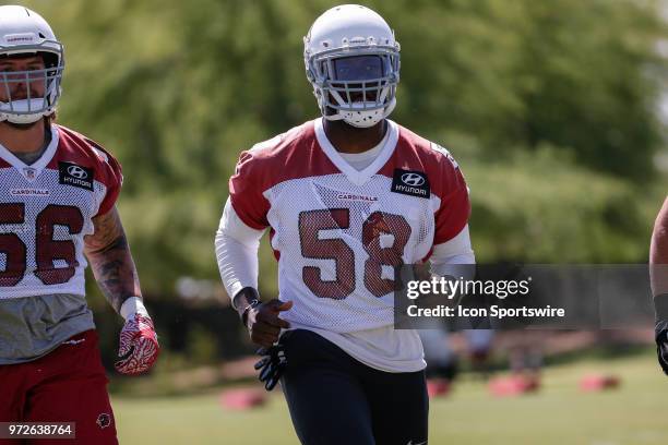 Arizona Cardinals linebacker Edmond Robinson warms up during the Arizona Cardinals Miniicamp on Jun 12, 2018 at the Arizona Cardinals Training...