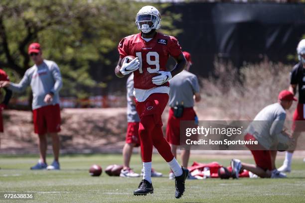 Arizona Cardinals wide receiver Carlton Agudosi runs the ball during the Arizona Cardinals Miniicamp on Jun 12, 2018 at the Arizona Cardinals...