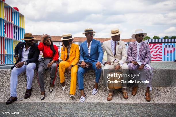 Guests are seen during the 94 Pitti Immagine Uomo at Fortezza Da Basso on June 11, 2018 in Florence, Italy.