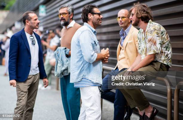 Group of guests seen during the 94th Pitti Immagine Uomo on June 12, 2018 in Florence, Italy
