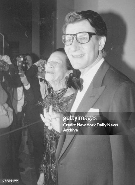 Fashions of the '80s: Designer Yves St. Laurent is joined by Diana Vreeland during a party for St. Laurent at the Metropolitan Museum of Art.