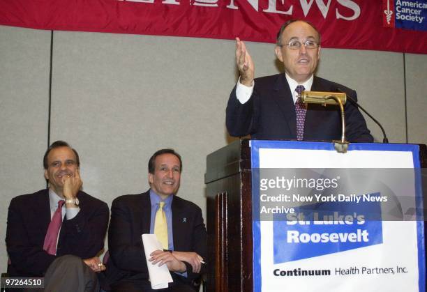 Rudy Giuliani speaks at St. Luke's Roosevelt Hospital as the Daily News announced the launch of third annual series of free screenings to check for...