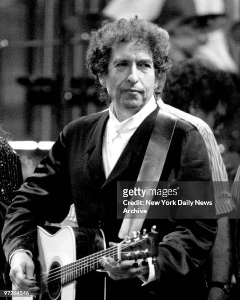 Bob Dylan performing at Madison Square Garden.