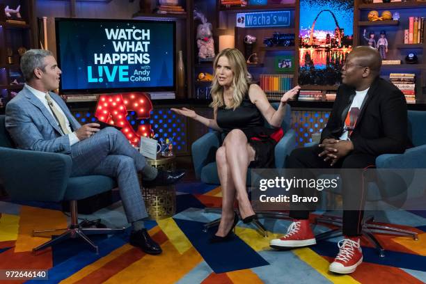 Pictured : Andy Cohen, Kelly Preston and Tituss Burgess --