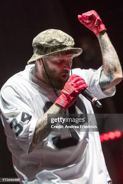 Fred Durst of Limp Bizkit performs live on stage during a concert at Max Schmeling Halle Berlin on June 12, 2018 in Berlin, Germany.