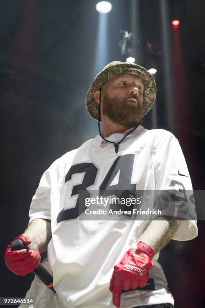 Fred Durst of Limp Bizkit performs live on stage during a concert at Max Schmeling Halle Berlin on June 12, 2018 in Berlin, Germany.