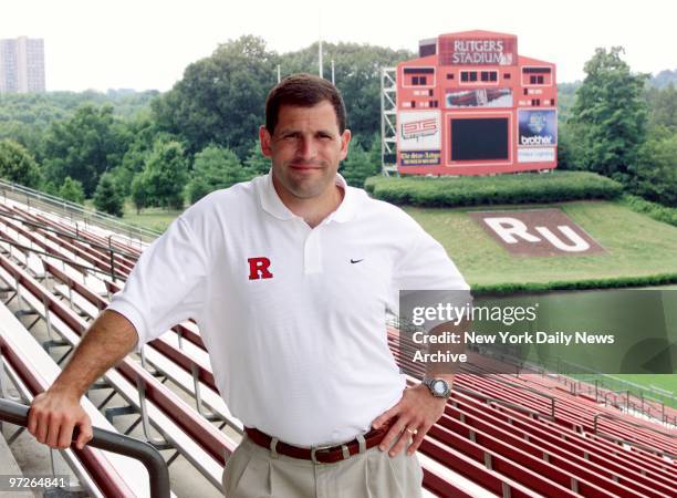 Coach Greg Schiano in the stands of Rutgers Stadium where he is preparing to tackle the 2001 season. It is his first year as head coach of the...