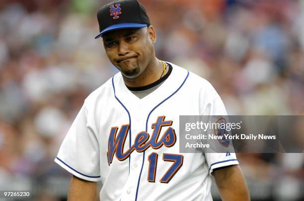 New York Mets' starter Jose Lima pulls a sour face during game against the Florida Marlins at Shea Stadium. Lima gave up seven runs in less than four...