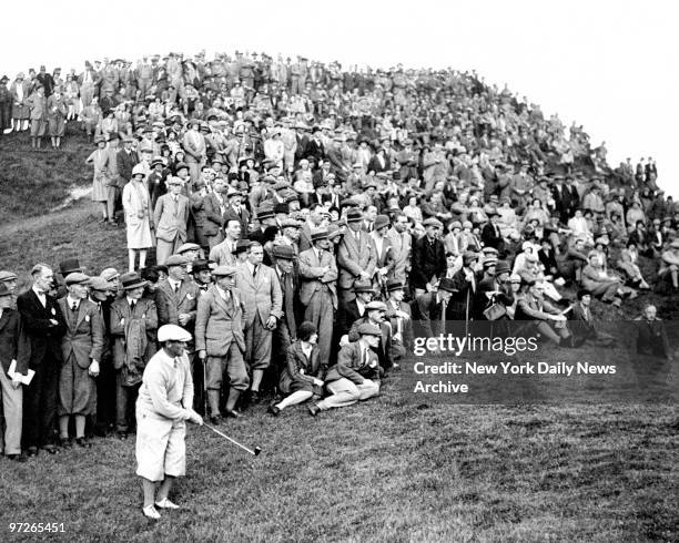 Bobby Jones playing out of the rough at the 6th hole during the Walker Cup singles.