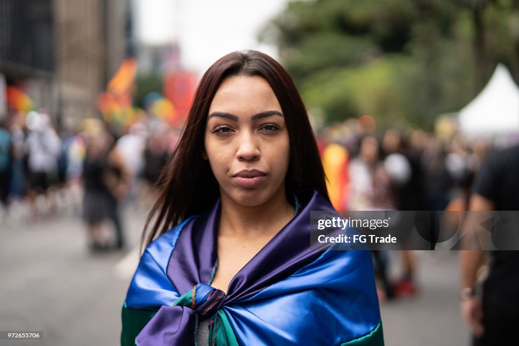 Portrait of Young Woman at Party Street Celebration
