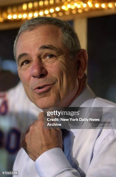 Bobby Valentine meets reporters at his restaurant across the highway from Shea Stadium on the day after he lost his job as manager of the Mets.