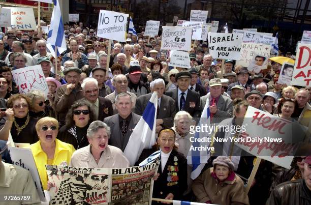 Russian Jews demonstrate in support of Israel at a rally iin Brighton Beach, Brooklyn.