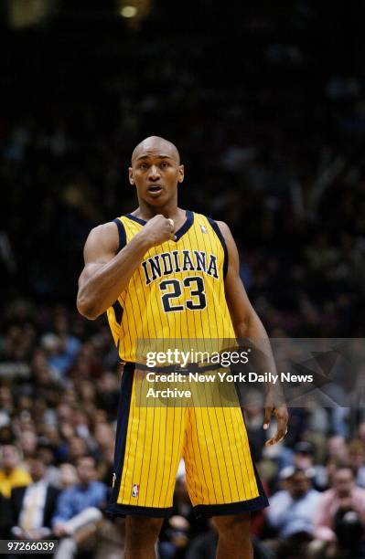 Indiana Pacers' Ron Artest is on the court during game against the New Jersey Nets at Continental Airlines Arena.