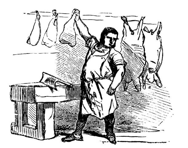 butcher's shop - butcher bw stock illustrations